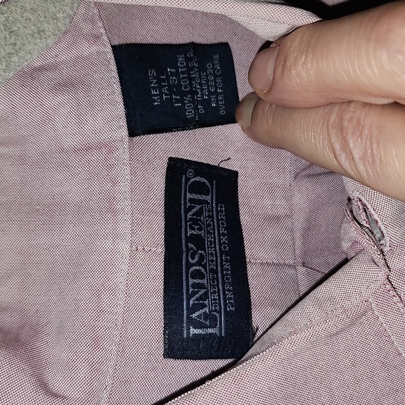 Tall 17-37 Lands' End Pinpoint Oxford Long Sleeve Button Down shirt washed red - Picture 2 of 5